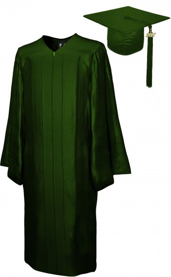 SHINY FOREST GREEN CAP & GOWN MIDDLE SCHOOL JUNIOR HIGH GRADUATION SET