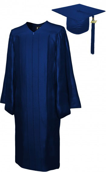 SHINY NAVY BLUE CAP, GOWN, TASSEL, DIPLOMA COVER SET