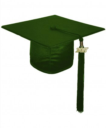 SHINY FOREST GREEN CAP, GOWN, TASSEL, DIPLOMA COVER SET