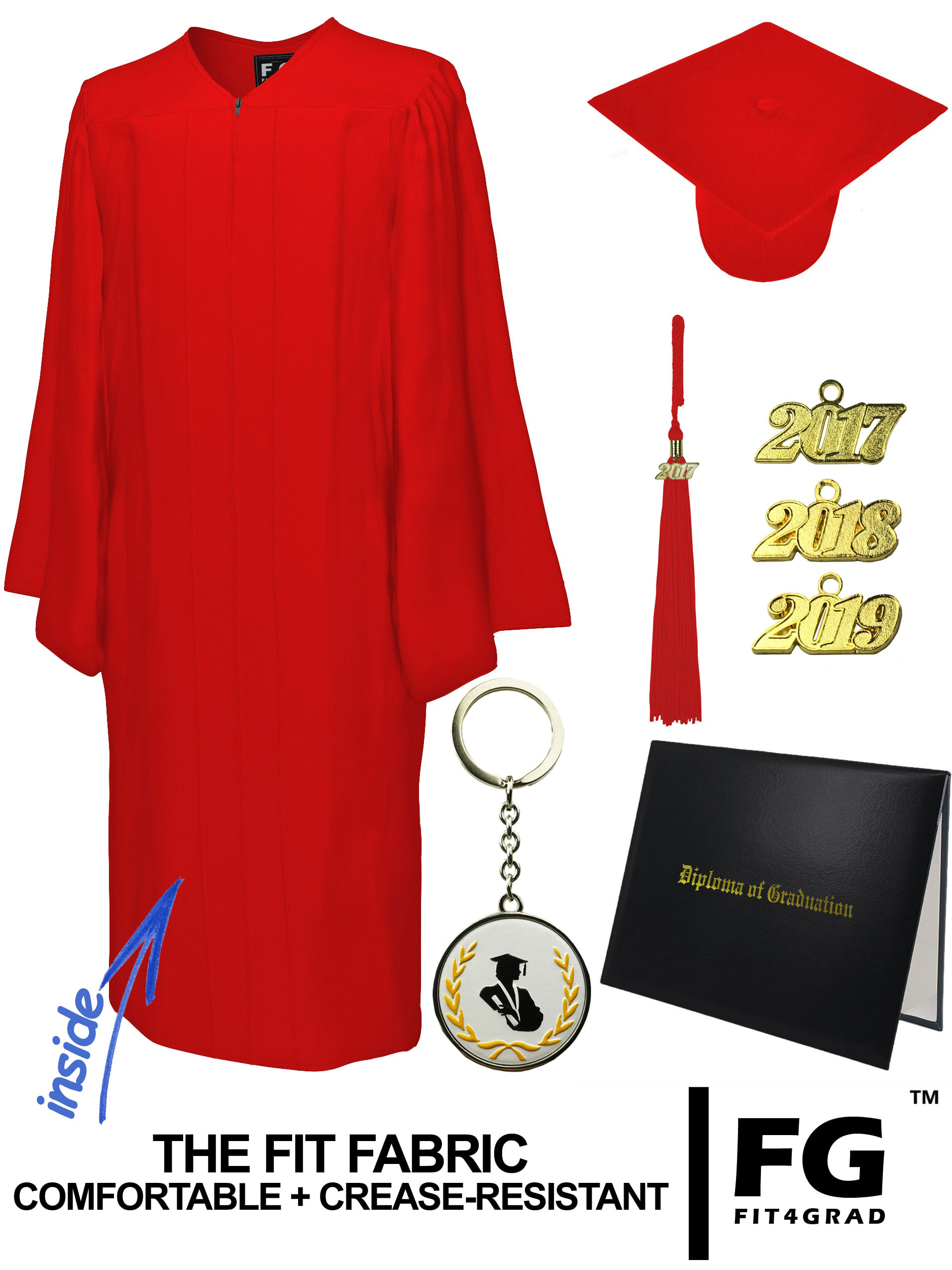 MATTE RED CAP, GOWN, TASSEL, DIPLOMA COVER SET-rs4251465612031